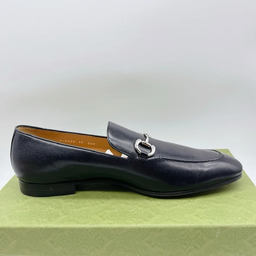 GUCCI BLACK LEATHER SLIP-ON HORSEBIT LOAFER Mens UK 13 US 13.5 -Authentic- New